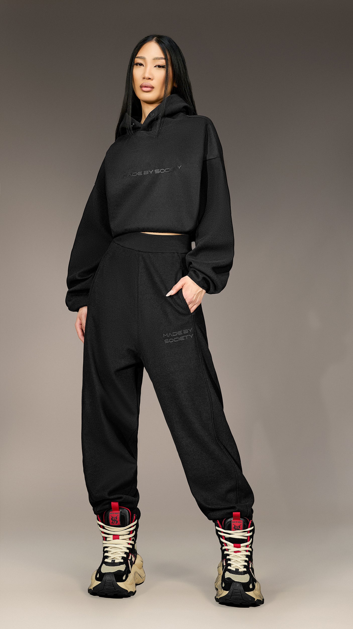 Crop блуза с качулка "Made by Society" - H26118