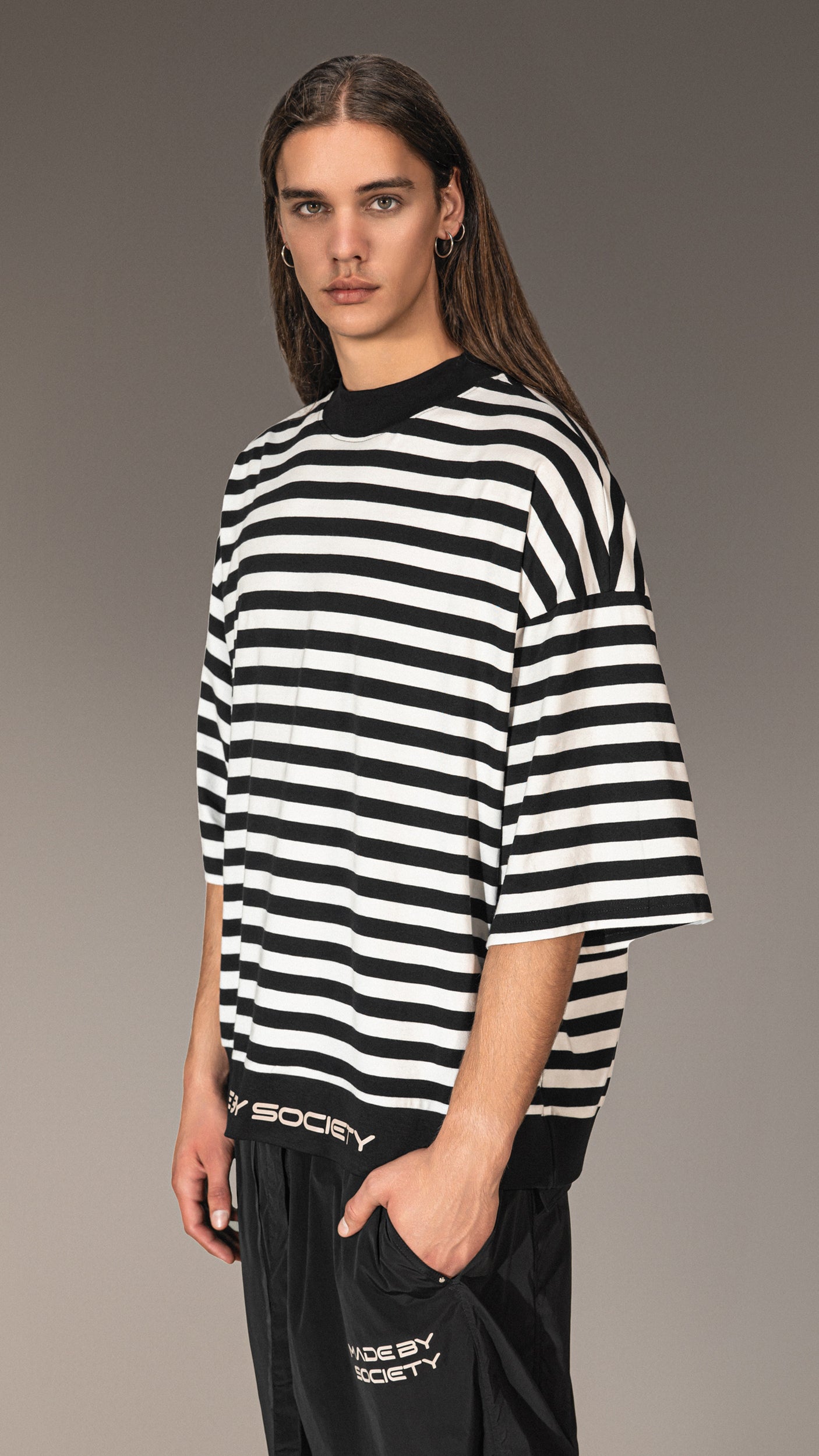 Tricou oversized cu dungi  Made by Society - T15691