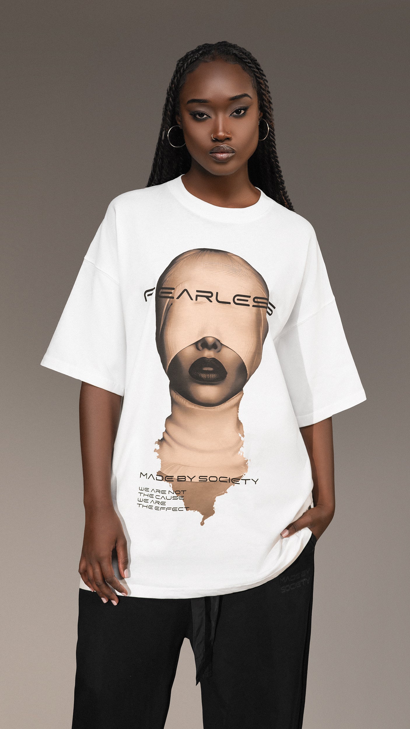 Тениска Oversized Бяла „Fearless” - T25750